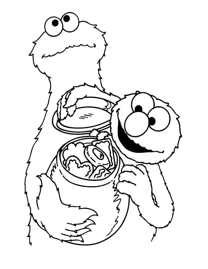 Coloring Monsters eating cookies. Category Coloring pages monsters. Tags:  Monster, cookie.