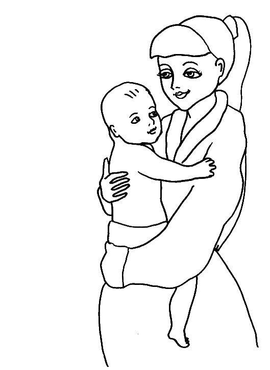 Розмальовки  Мати і дитина. Завантажити розмальовку мати, дитина.  Роздрукувати ,родина,