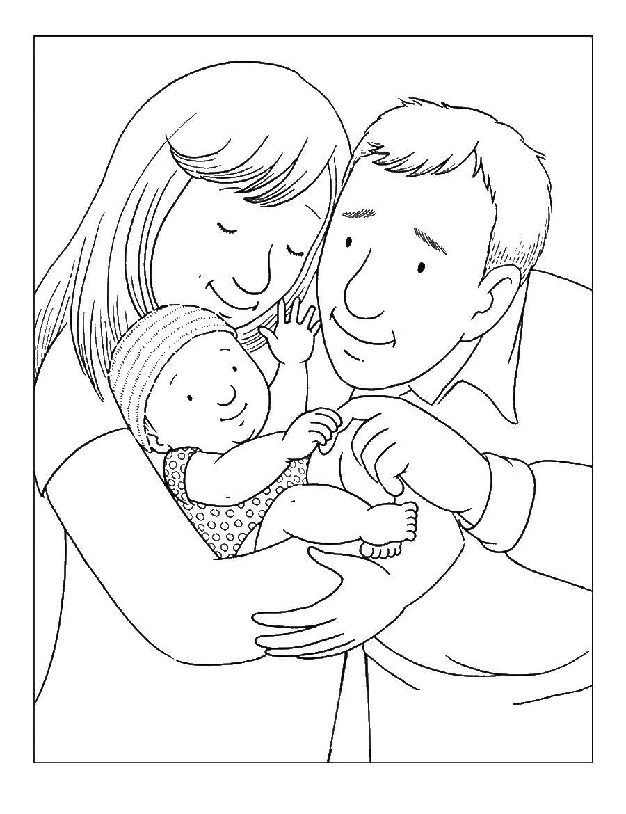 Розмальовки  Мама тато і малюк. Завантажити розмальовку Родина.  Роздрукувати ,Родина,
