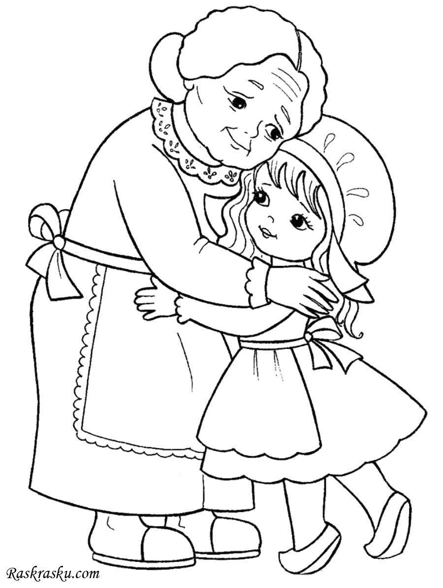 Coloring Grandmother with granddaughter. Category Family. Tags:  Family, grandmother, grandchildren.