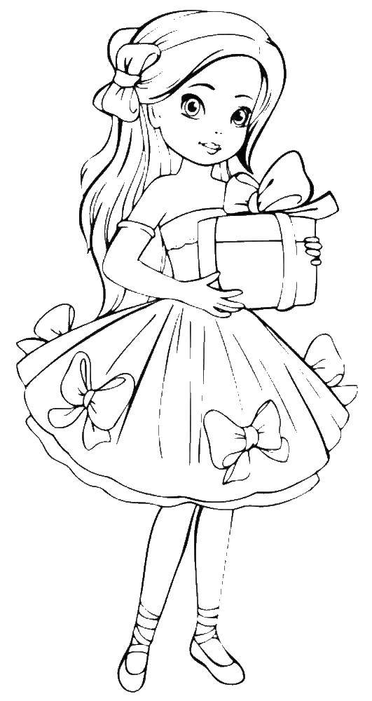 Coloring A girl with a gift. Category People. Tags:  girl, gift.