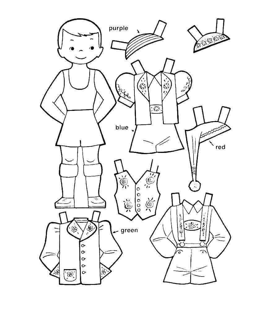 Coloring Boy with clothing. Category The outline for cutting. Tags:  boy, clothes, cut.