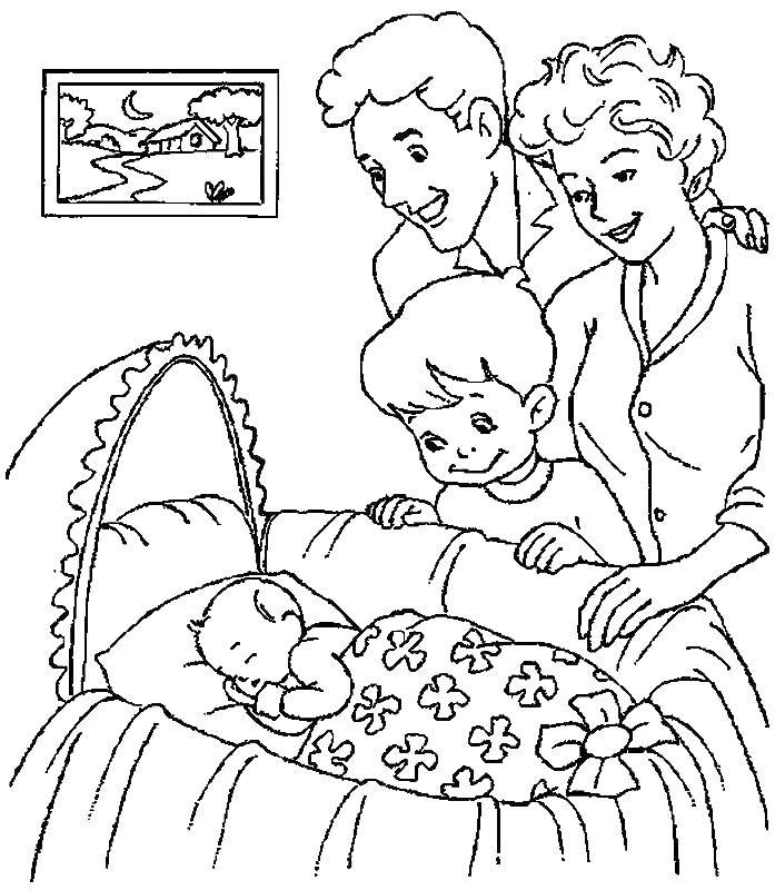 Coloring Baby and parents. Category family. Tags:  baby , father, mother, brother.