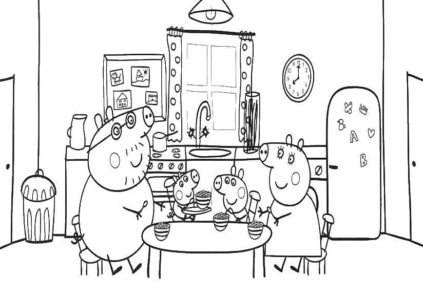 Название: Раскраска Свинка пепа и ее семья за столом. Категория: Свинка Пеппа. Теги: свинка пепа.