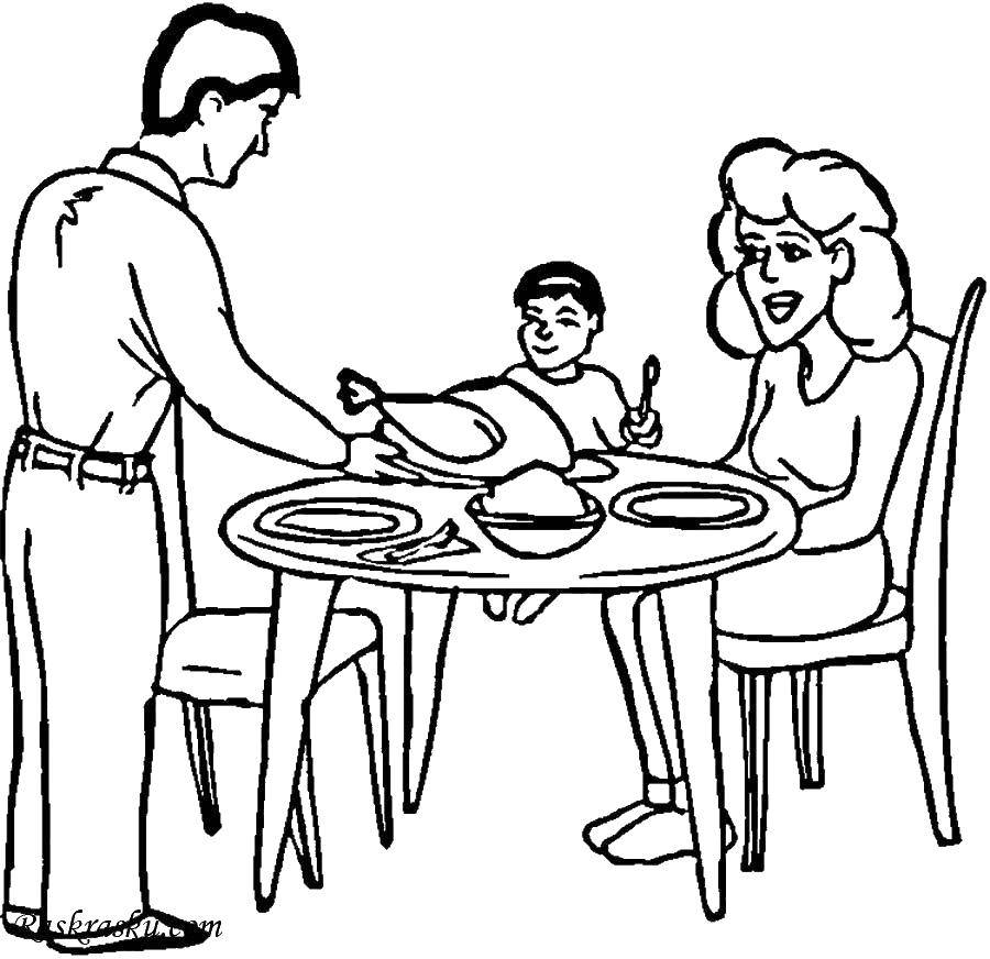 Название: Раскраска Семейный ужин. Категория: большая семья. Теги: Семья, родители, дети.