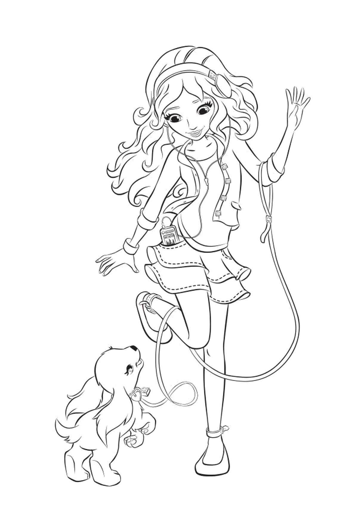 Coloring Barbie with puppy. Category coloring pages for girls. Tags:  Girl, beauty, fashionista, fashion.