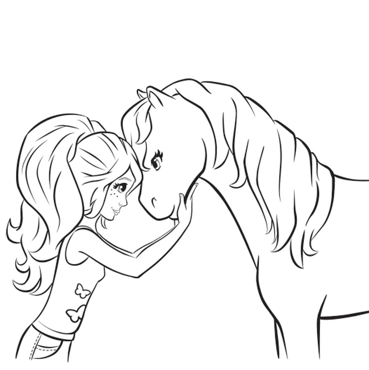Название: Раскраска Девочка с лошадкой. Категория: Животные. Теги: Животные, лошадь.