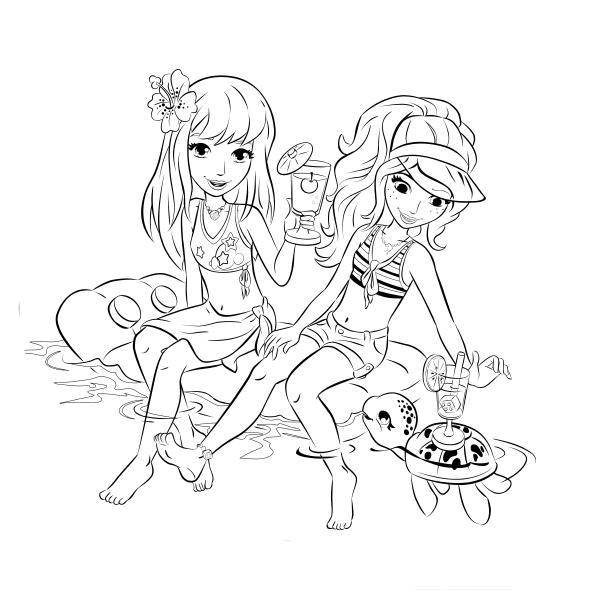 Coloring The girls at the resort. Category coloring pages for girls. Tags:  Girl , nature, birds.