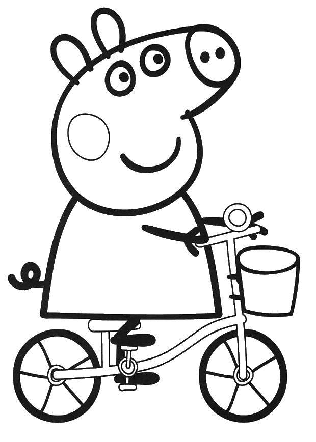 Название: Раскраска Мама свинка на велосипеде. Категория: Персонаж из мультфильма. Теги: велосипед, свинка.