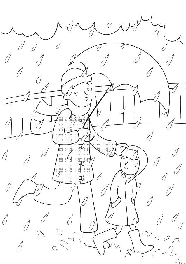 Название: Раскраска Папа и дочка под дождьем. Категория: Семья. Теги: дождь, зонт, папа, дочка.