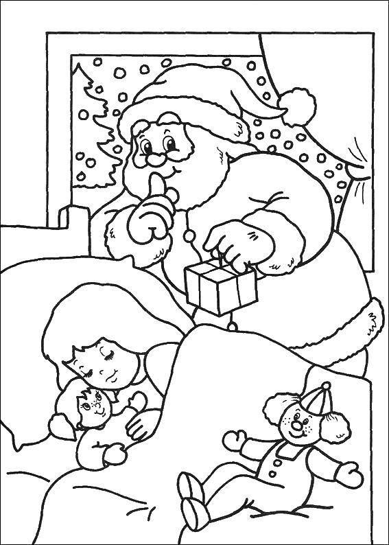 Название: Раскраска Санта клаус принёс подарочки. Категория: Рождество. Теги: Рождество, Санта Клаус, подарки.