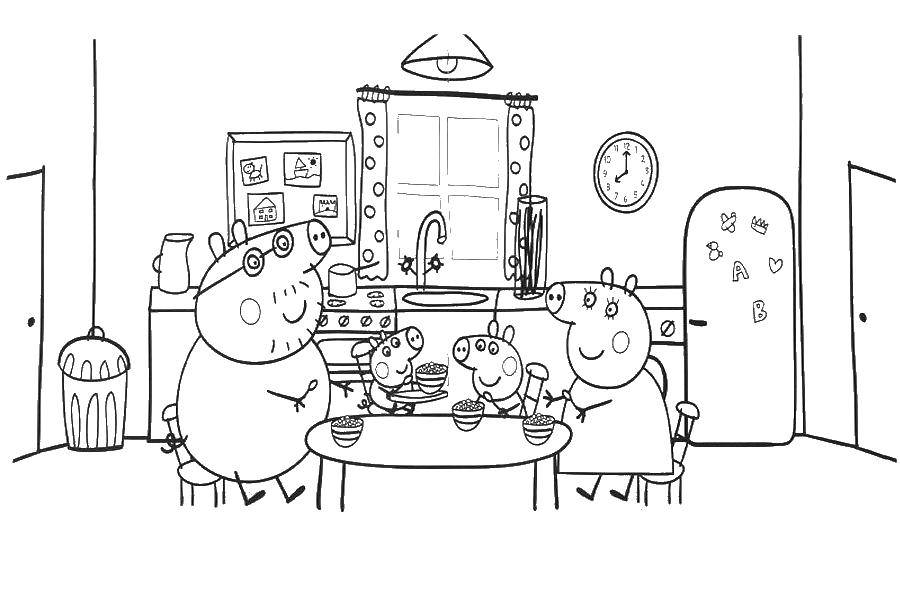 Название: Раскраска Свинка с семьйе. Категория: Персонажи из мультфильма. Теги: семья, свинка.