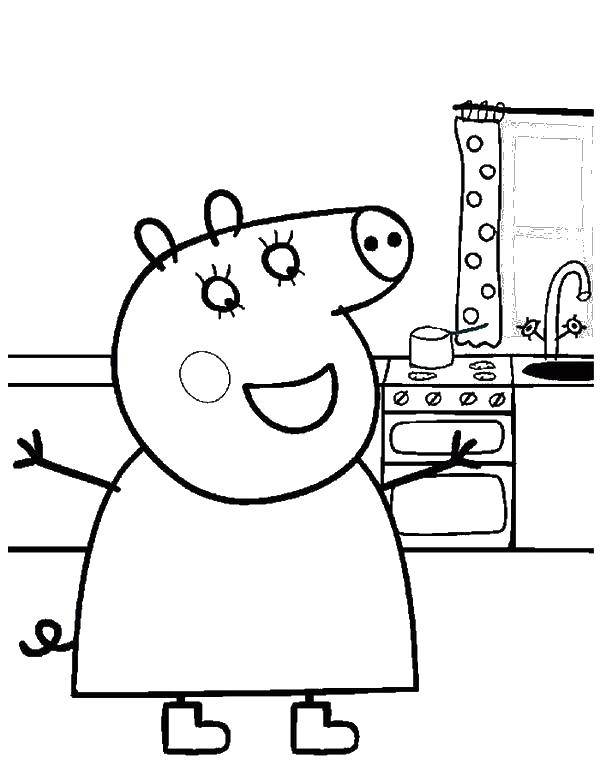 Название: Раскраска Свинка в помещение. Категория: Персонаж из мультфильма. Теги: свинка, помещения.