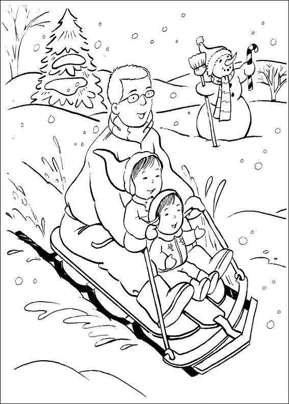 Coloring Winter sleigh rides. Category winter. Tags:  Winter, forest, fun, snow.