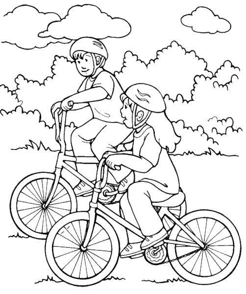 Название: Раскраска Дети на велосипедах. Категория: дружба. Теги: Дети, девочка, мальчик.