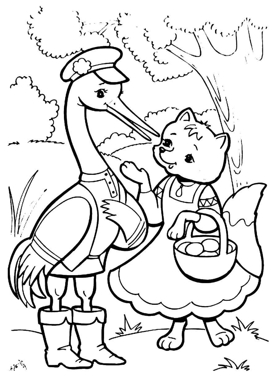 Coloring The Fox and the crane. Category Fairy tales. Tags:  Fairy tales.
