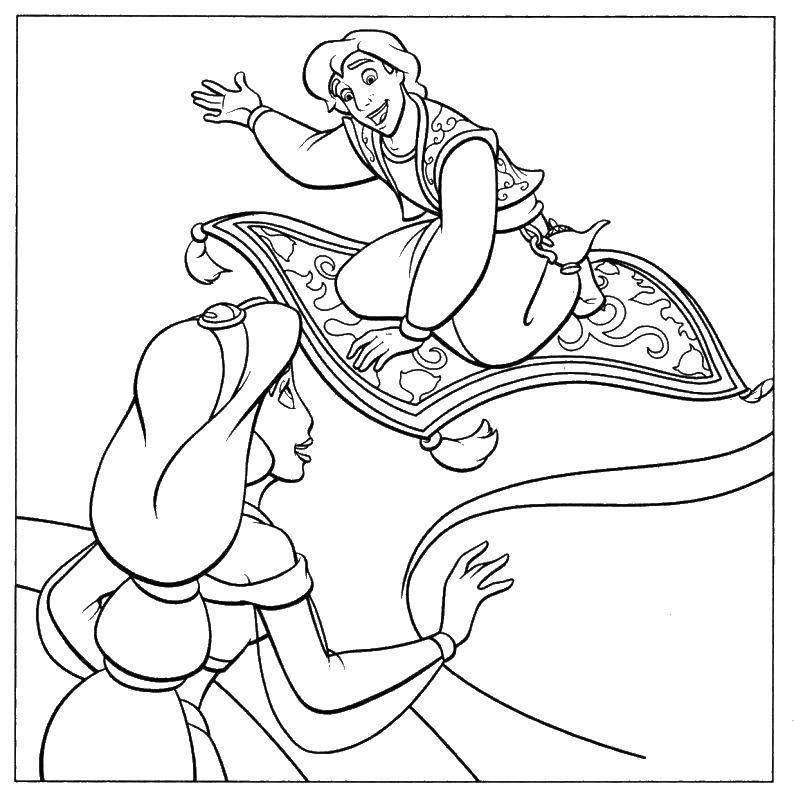 Coloring Aladdin and Jasmine flying on the carpet plane. Category Disney cartoons. Tags:  Aladdin , Jean.