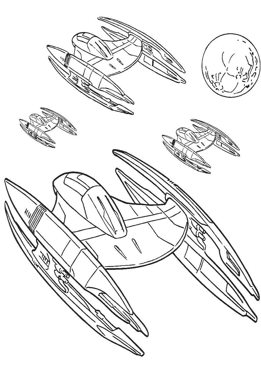 Название: Раскраска Космически корабль. Категория: звездные войны. Теги: космические корабли, звездные войны.