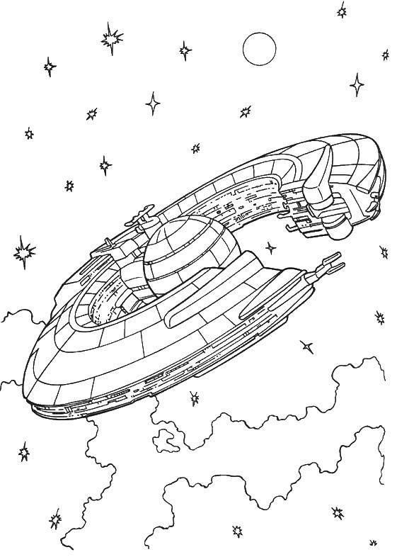 Название: Раскраска Корабль в форме летающего диска. Категория: звездные войны корабли. Теги: космолеты, звездолет.