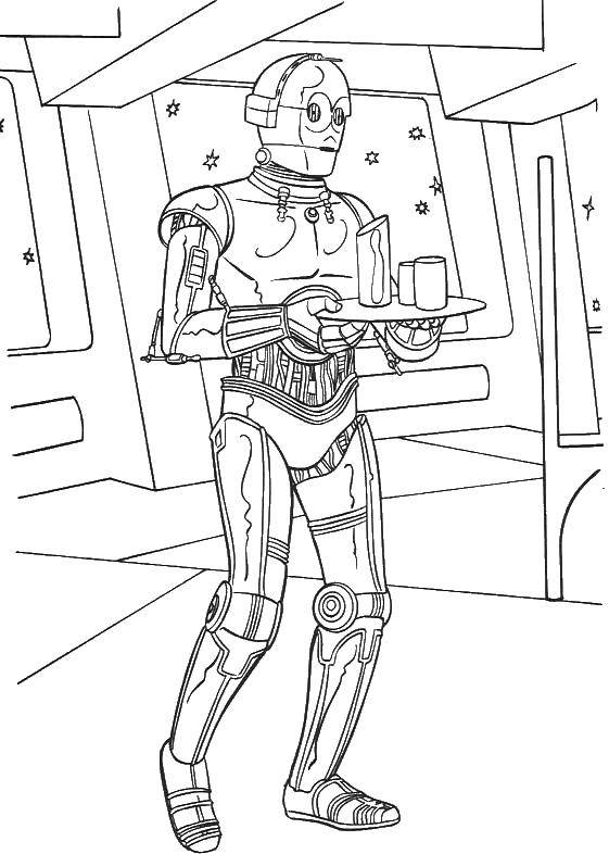 Название: Раскраска Робот официант. Категория: звездные войны корабли. Теги: роботы.