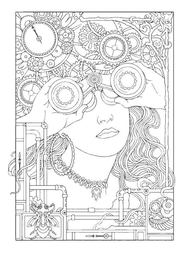 Coloring Woman. Category coloring for adults. Tags:  the woman, binoculars.