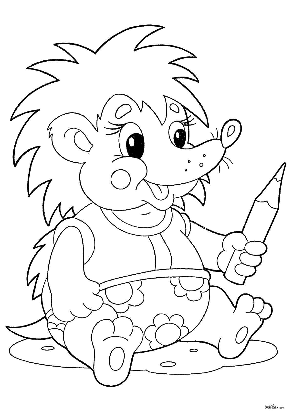Coloring Hedgehog pencil. Category pencil. Tags:  hedgehog, pencil.