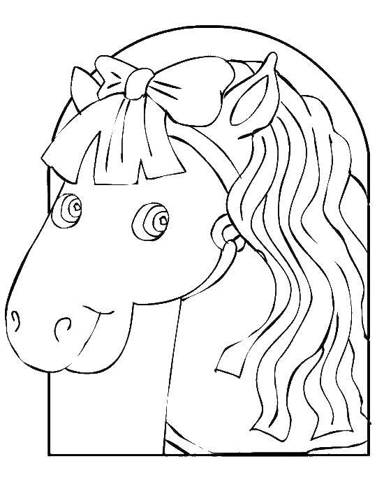 Coloring Pony with bow. Category animals. Tags:  ponies.
