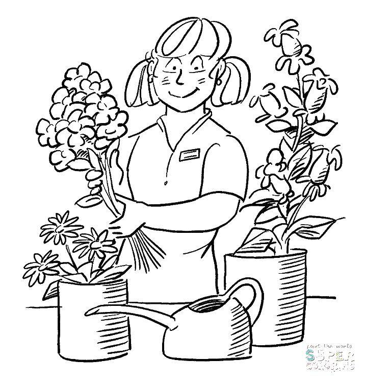 Coloring Flower girl. Category a profession. Tags:  flower girl, flowers.