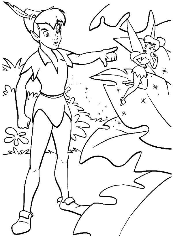 Coloring Peter pan arguing with a fairy. Category Peter pan. Tags:  Peter pan.