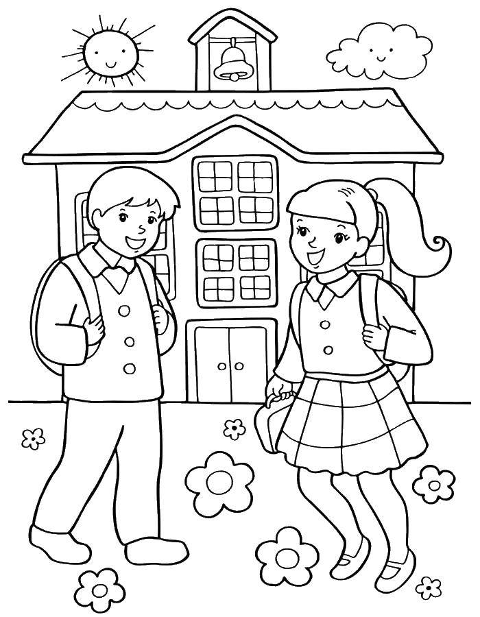 Coloring The children go to school. Category the first of September. Tags:  school.