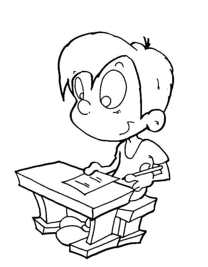 Coloring Boy in school sitting at a Desk. Category school. Tags:  classroom, boy.