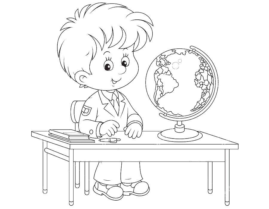 Coloring The student and the globe. Category school supplies. Tags:  the student globe Desk.