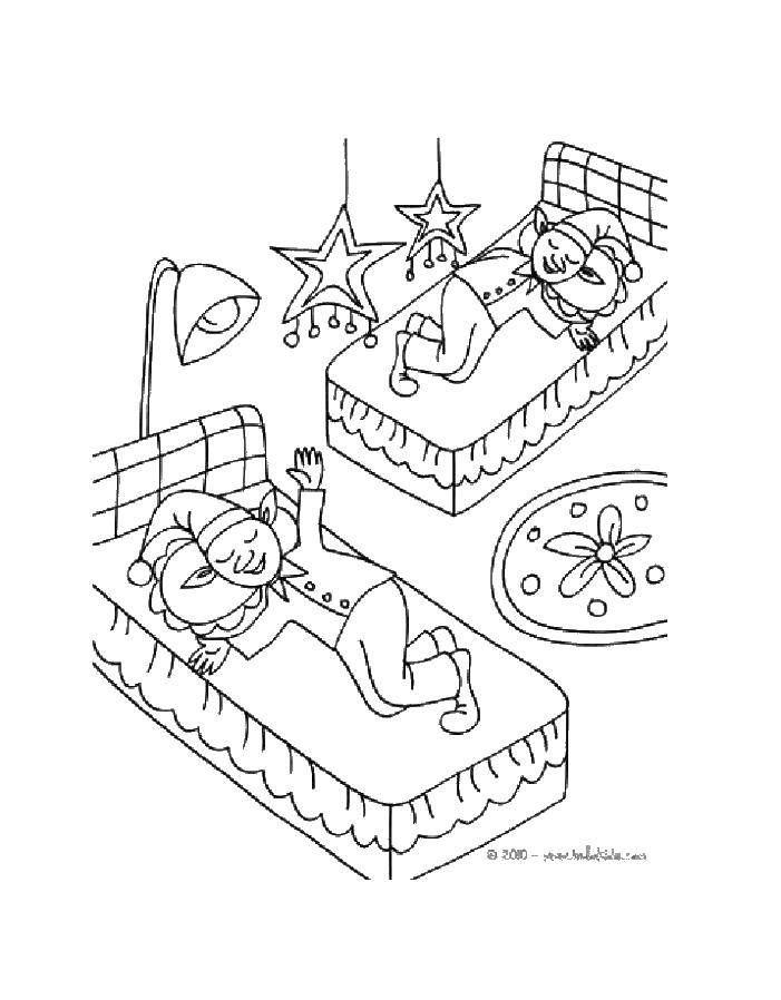 Coloring Dwarves sleep. Category gnomes. Tags:  gnomes, bed, sleep.