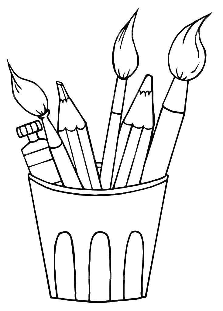 Название: Раскраска Карандаши кистычки. Категория: школьные принадлежности. Теги: карандаши, кисточки.