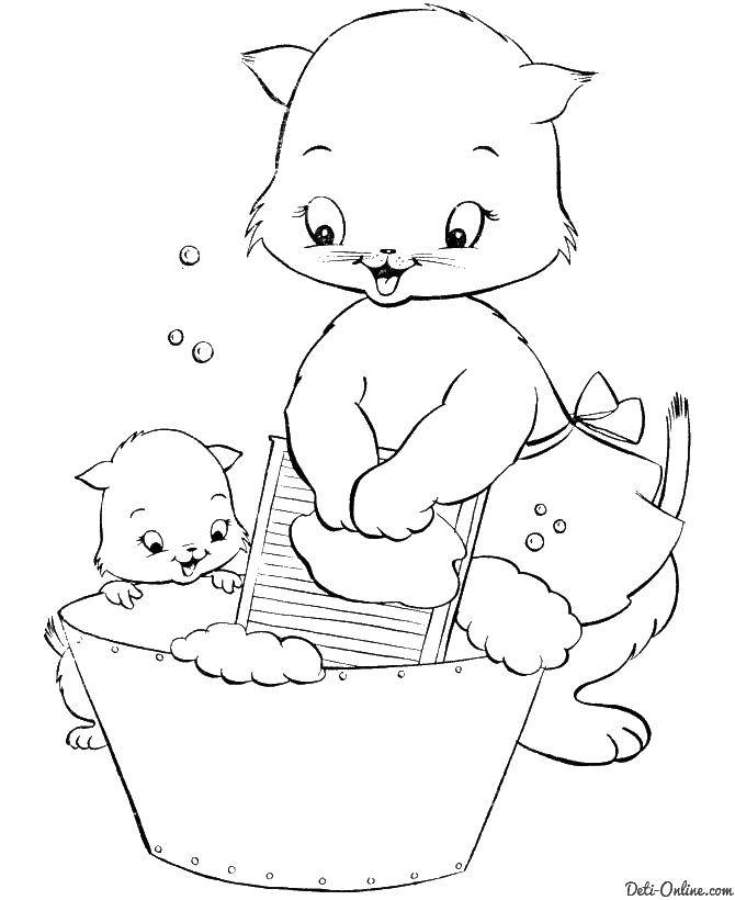Coloring Mother cat and kitten. Category mom . Tags:  cat, kitten.