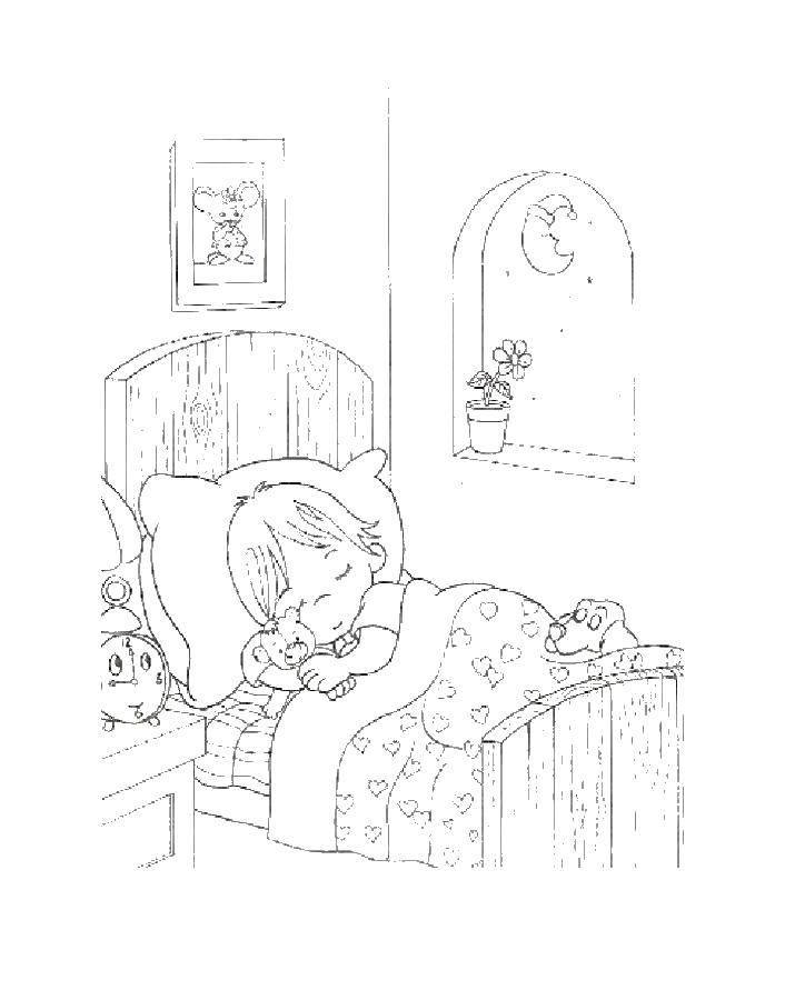 Coloring The baby is sleeping. Category Coloring pages for kids. Tags:  child, sleep, bed.