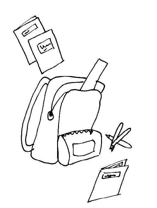 Название: Раскраска Школьные принадлежности. Категория: школьные принадлежности. Теги: сумка, тетрадь, карандаши.