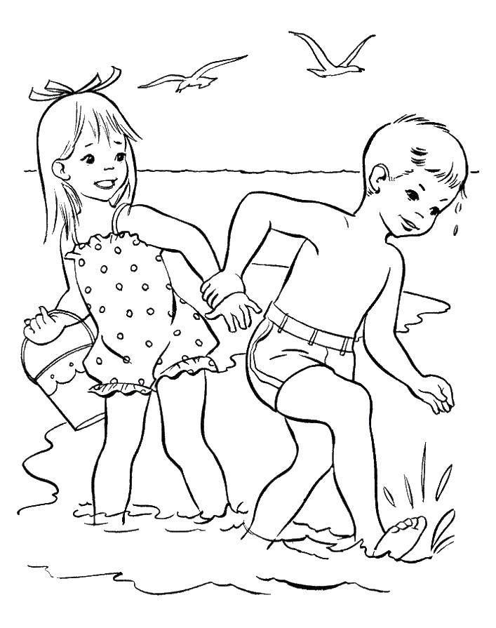 Название: Раскраска Дети на пляже. Категория: Летний пляж. Теги: дети, пляж, игра.