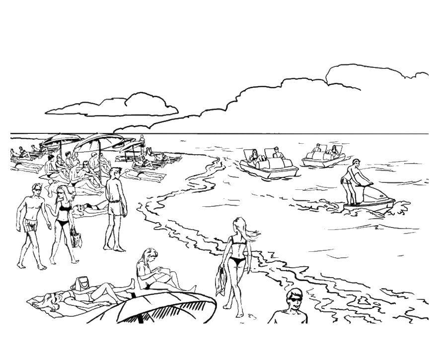 Название: Раскраска Люди на пляже. Категория: Летний пляж. Теги: люди, пляж, море.