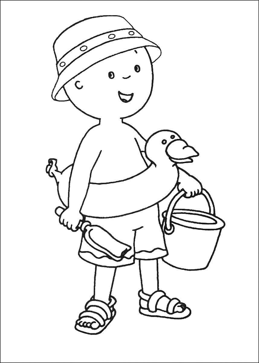 Название: Раскраска Мальчик с ведром идет на пляж. Категория: Пляж. Теги: Мальчик, ведро, лопата, пляж.