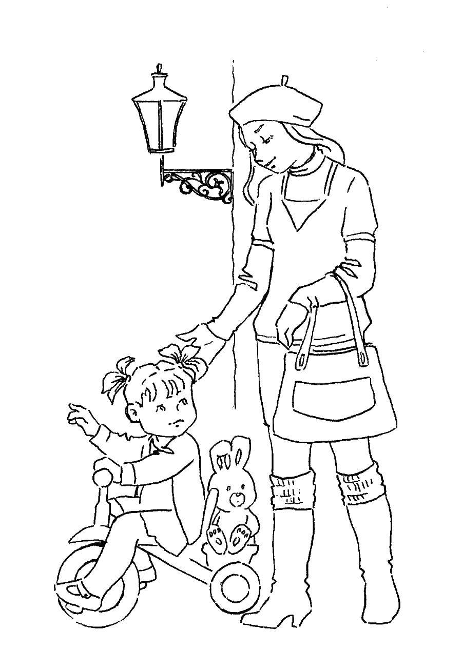 Coloring Mom and daughter. Category mother and child. Tags:  mother, daughter, toy.