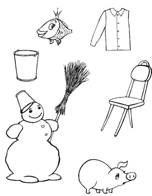 Название: Раскраска Персонажи сказок. Категория: Персонажи из сказок. Теги: снеговик, поросенок, золотая рыбка.