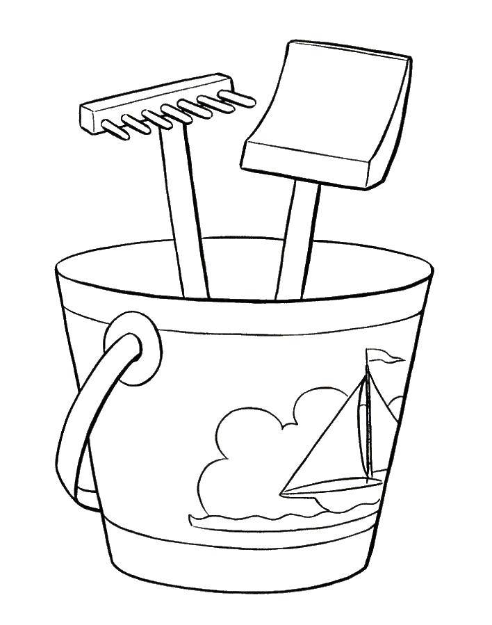 Coloring Bucket with shovel. Category Beach. Tags:  bucket, shovel.