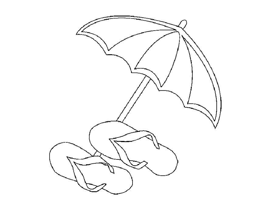 Название: Раскраска Зонтик и сланцы. Категория: раскраски. Теги: сланцы, зонтик.