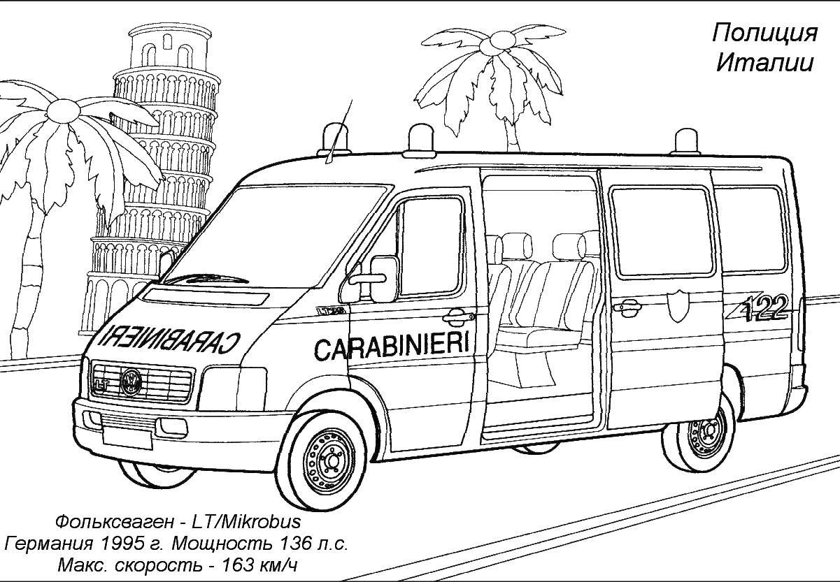 Coloring Italian police. Category transportation. Tags:  Volkswagen, transport.