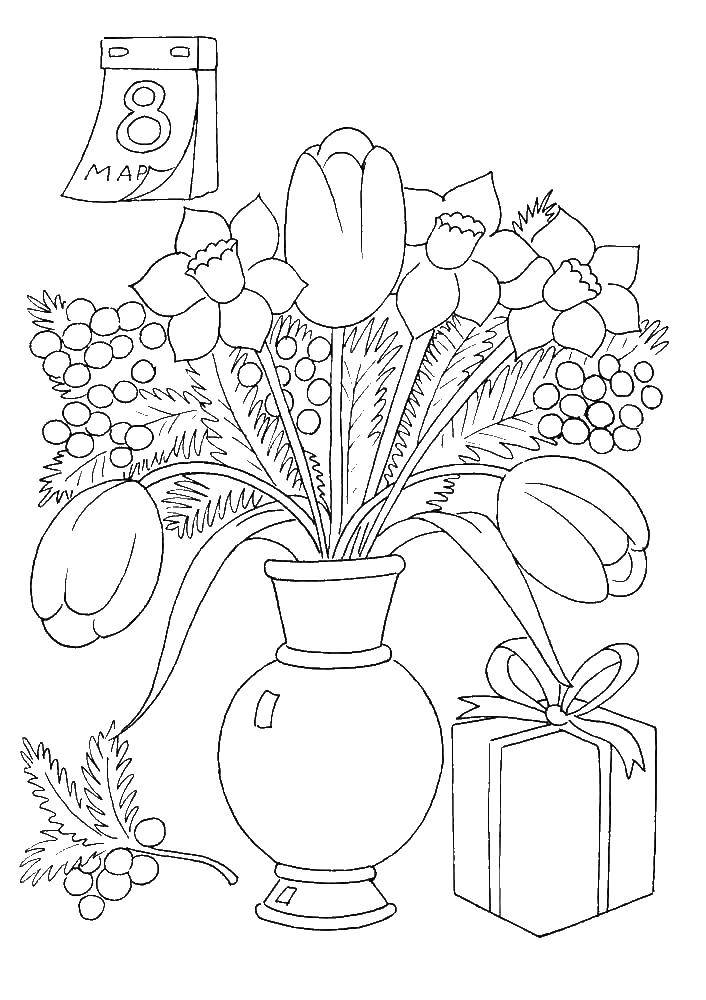 Coloring Flowers on March 8. Category greetings. Tags:  flowers, greetings.