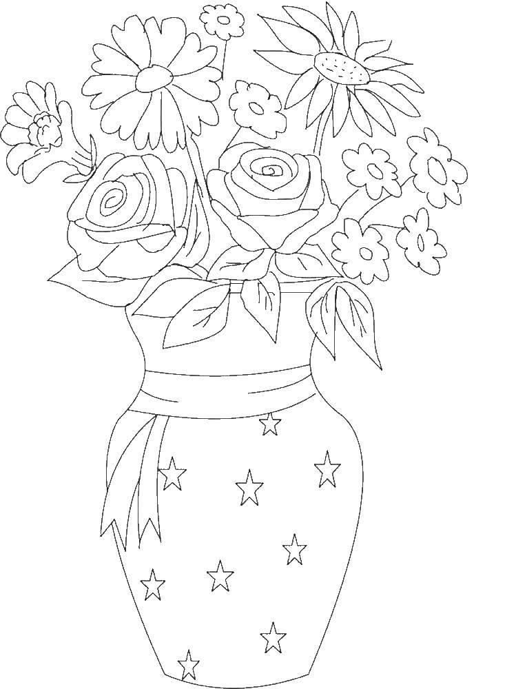 Название: Раскраска Ваза с розами. Категория: раскраски. Теги: ваза, цветы.