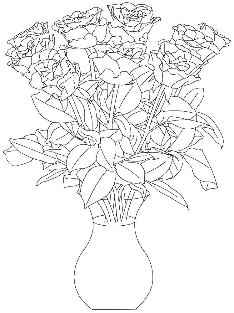 Название: Раскраска Ваза с розами. Категория: раскраски. Теги: ваза, цветы.