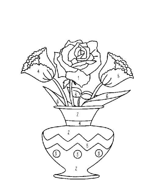 Coloring Vase with flowers. Category coloring by numbers. Tags:  vase, flowers, numbers.