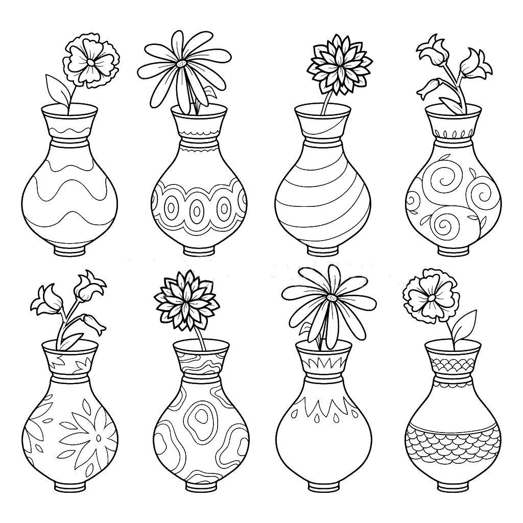 Название: Раскраска Вазы с цветами. Категория: раскраски. Теги: ваза, цветы.